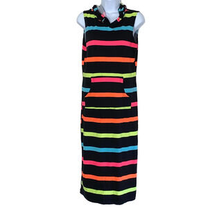 Bobbie Brooks Dress Womens M Black Multi Striped Sleeveless Polyester Hoodie